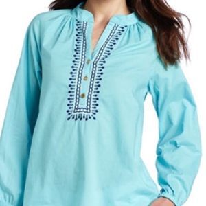 Lilly Pulitzer Turquoise Elsa Embroidered Tunic Shorely Blue Cotton Size M